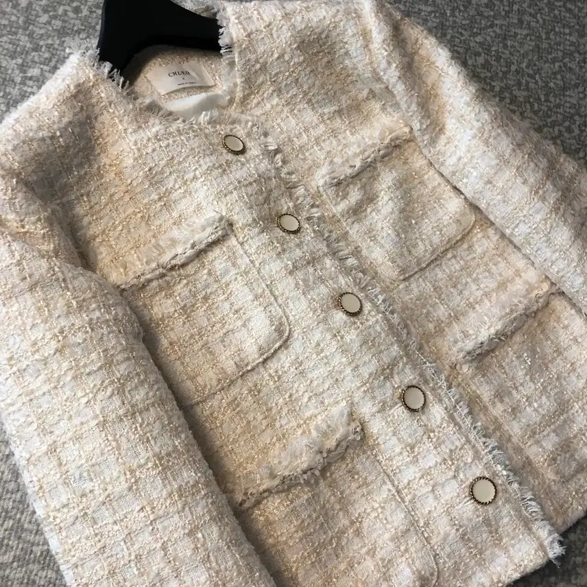 [BUNJANG] Ivory Tweed Jacket / 라운드 노카라 트위드 자켓 올드머니룩 출근룩 아이보리 크림