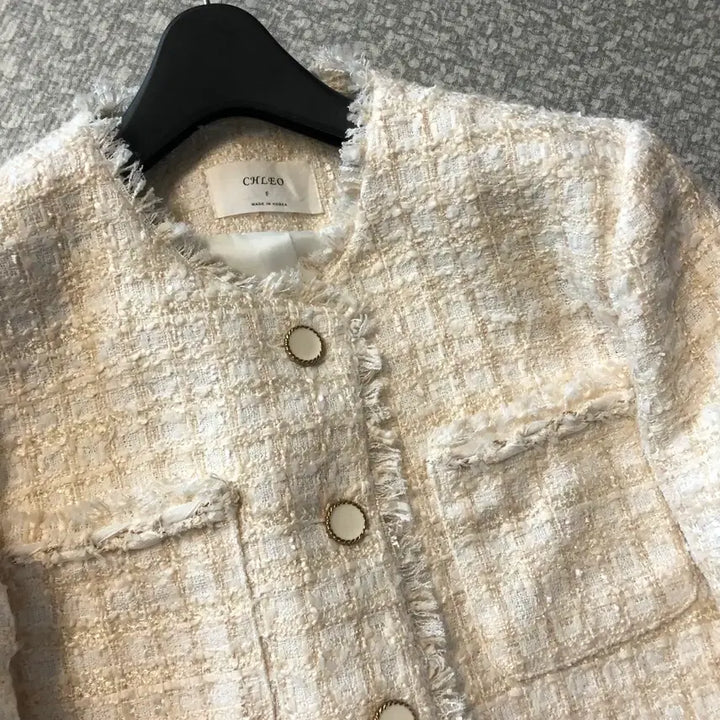 [BUNJANG] Ivory Tweed Jacket / 라운드 노카라 트위드 자켓 올드머니룩 출근룩 아이보리 크림