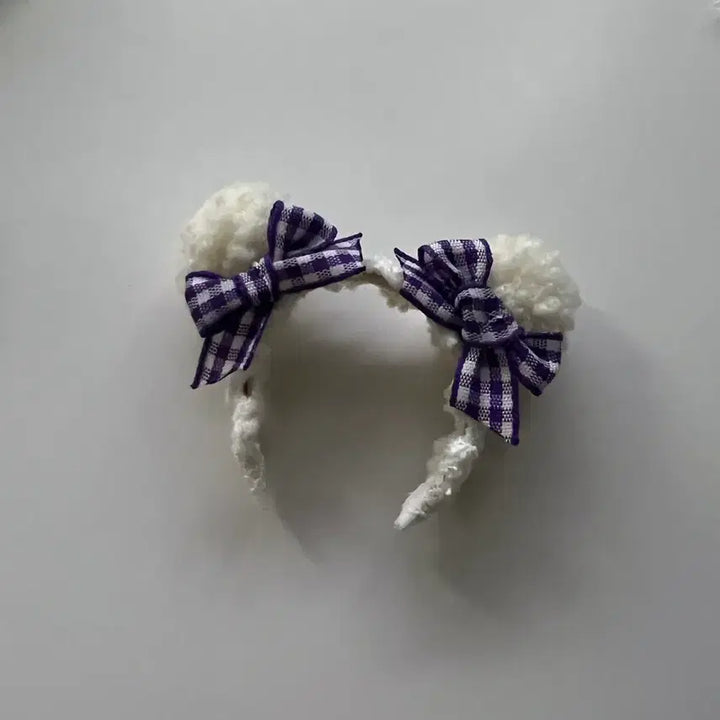 [BUNJANG] Two Rabbits Shop White Bear Ribbon Headband / 투래빗샵 체크 리본 화이트 곰인형 오비츠 머리띠