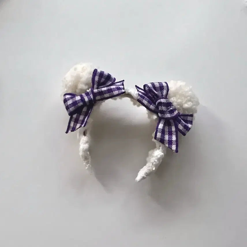 [BUNJANG] Two Rabbits Shop White Bear Ribbon Headband / 투래빗샵 체크 리본 화이트 곰인형 오비츠 머리띠