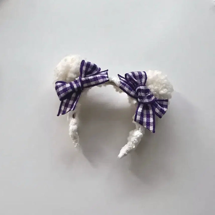 [BUNJANG] Two Rabbits Shop White Bear Ribbon Headband / 투래빗샵 체크 리본 화이트 곰인형 오비츠 머리띠
