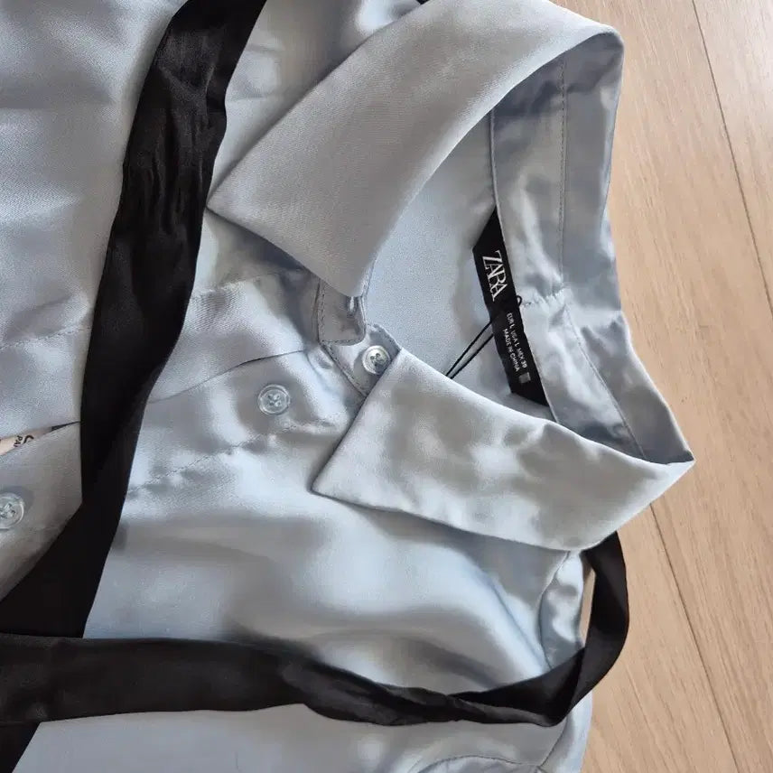 [BUNJANG] ZARA Satin Bow Shirt - Sky Blue L / 자라 보우 샤틴 셔츠 L 새상품