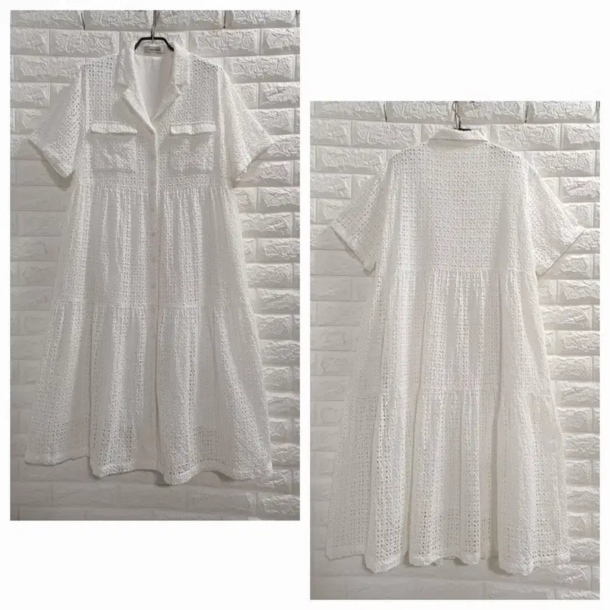 [SOLD OUT] 면펀칭 화이트 카라 롱원피스