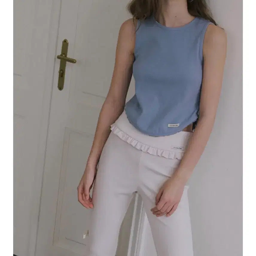[BUNJANG] Overdue Flare Halter Neck Sleeveless Top / 오버듀플레어 홀터넥 슬리브리스 인디블루