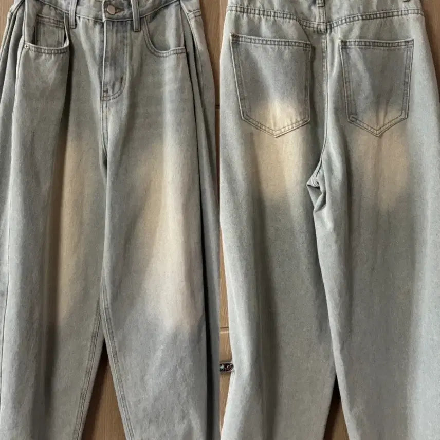 [BUNJANG] Ablry Vintage Washed Wide Denim Jeans / 에이블리 빈티지 워싱 와이드팬츠 데님 연청 청바지 팬츠 교신