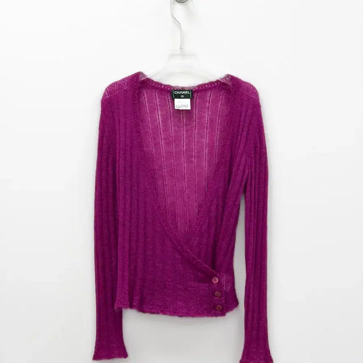 [BUNJANG] Chanel Mohair Blend Wrap Cardigan / 샤넬 마젠타 핑크 모헤어 블렌드 랩 가디건 40
