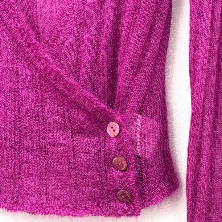 [BUNJANG] Chanel Mohair Blend Wrap Cardigan / 샤넬 마젠타 핑크 모헤어 블렌드 랩 가디건 40
