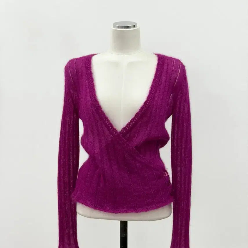 [BUNJANG] Chanel Mohair Blend Wrap Cardigan / 샤넬 마젠타 핑크 모헤어 블렌드 랩 가디건 40