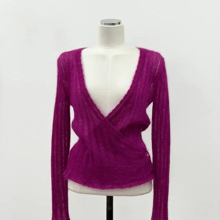 [BUNJANG] Chanel Mohair Blend Wrap Cardigan / 샤넬 마젠타 핑크 모헤어 블렌드 랩 가디건 40