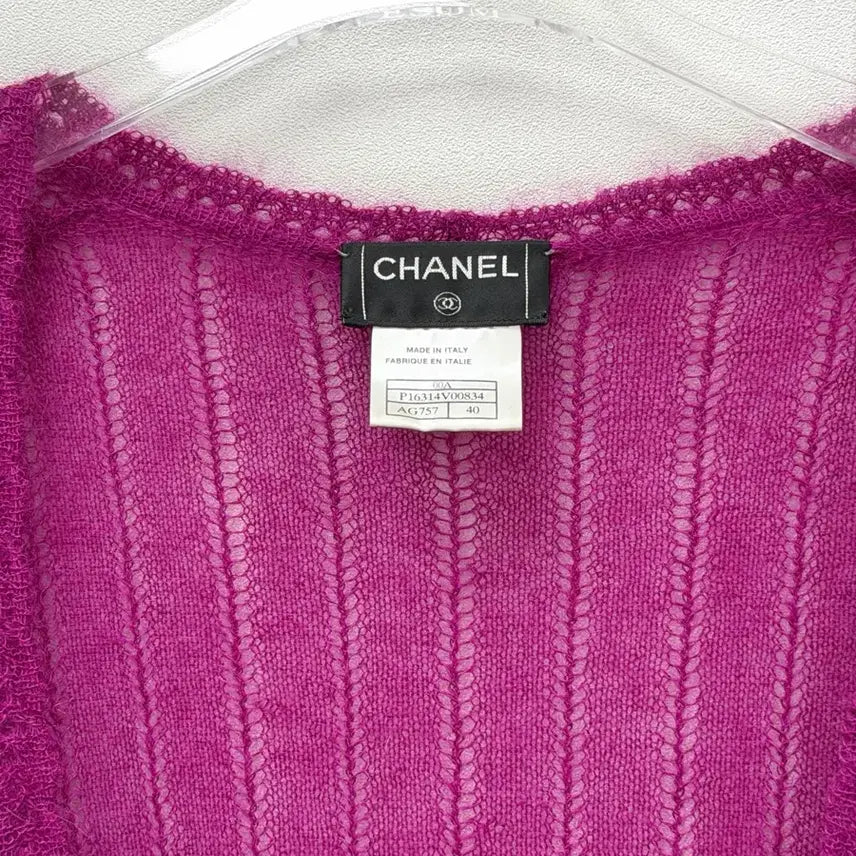[BUNJANG] Chanel Mohair Blend Wrap Cardigan / 샤넬 마젠타 핑크 모헤어 블렌드 랩 가디건 40