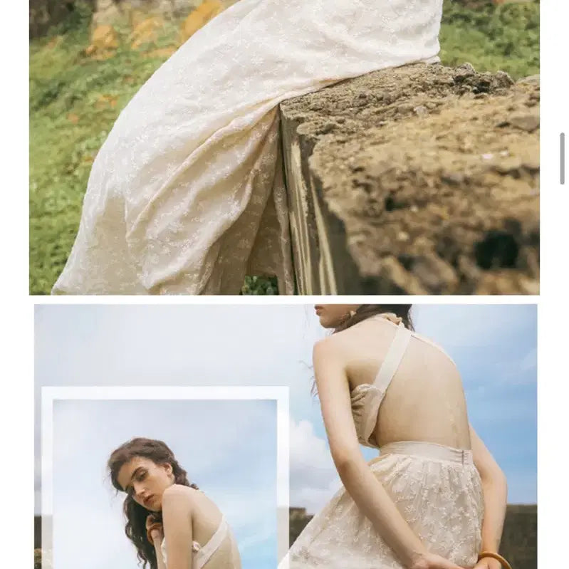 [BUNJANG] GUKA Holler Dress - Ivory/Apricot - Size L / 구카 홀럽 여신 원피스 착용컷 있음 L사이즈