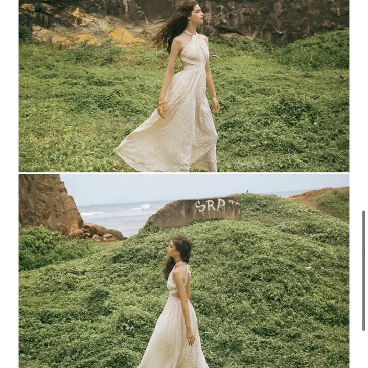 [BUNJANG] GUKA Holler Dress - Ivory/Apricot - Size L / 구카 홀럽 여신 원피스 착용컷 있음 L사이즈