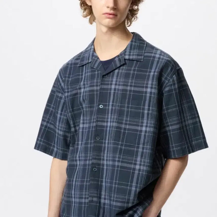 [BUNJANG] Uniqlo Cotton Linen Check Short Sleeve Shirt (M) / 유니클로 코튼 리넨 셔츠 체크(반팔) m