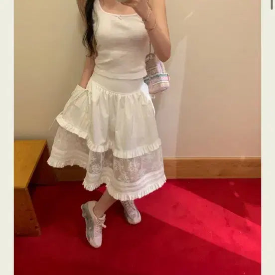 [SOLD OUT] seooocookie 튤레 레이스 화이트 스커트 서쿠키