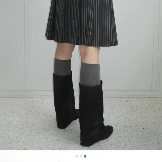 [BUNJANG] Chemeccy Wrap Skirt Grey Stripe / 체메씨 랩스커트 그레이 스트라이프