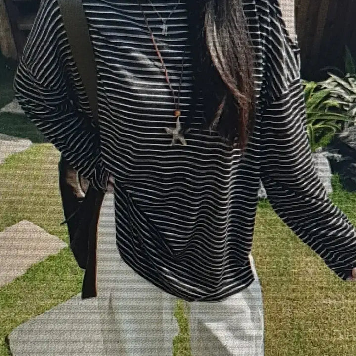 [BUNJANG] Striped Off-Shoulder Long Sleeve Top / (해외배송)스트라이프 오프숄더 긴팔티