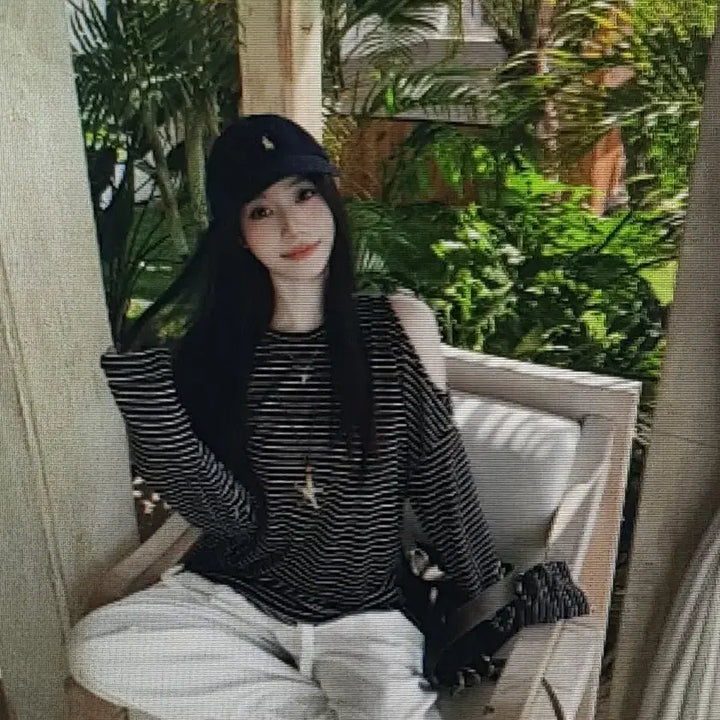 [BUNJANG] Striped Off-Shoulder Long Sleeve Top / (해외배송)스트라이프 오프숄더 긴팔티