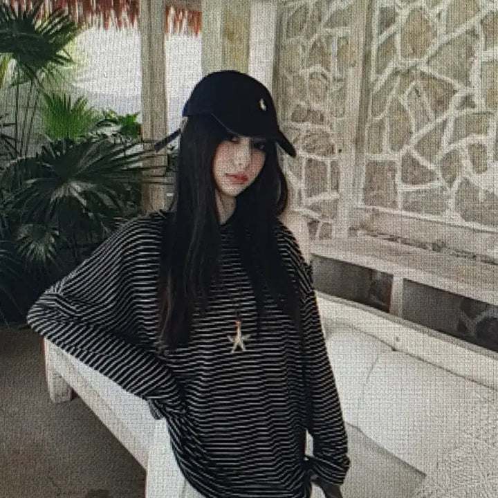 [BUNJANG] Striped Off-Shoulder Long Sleeve Top / (해외배송)스트라이프 오프숄더 긴팔티