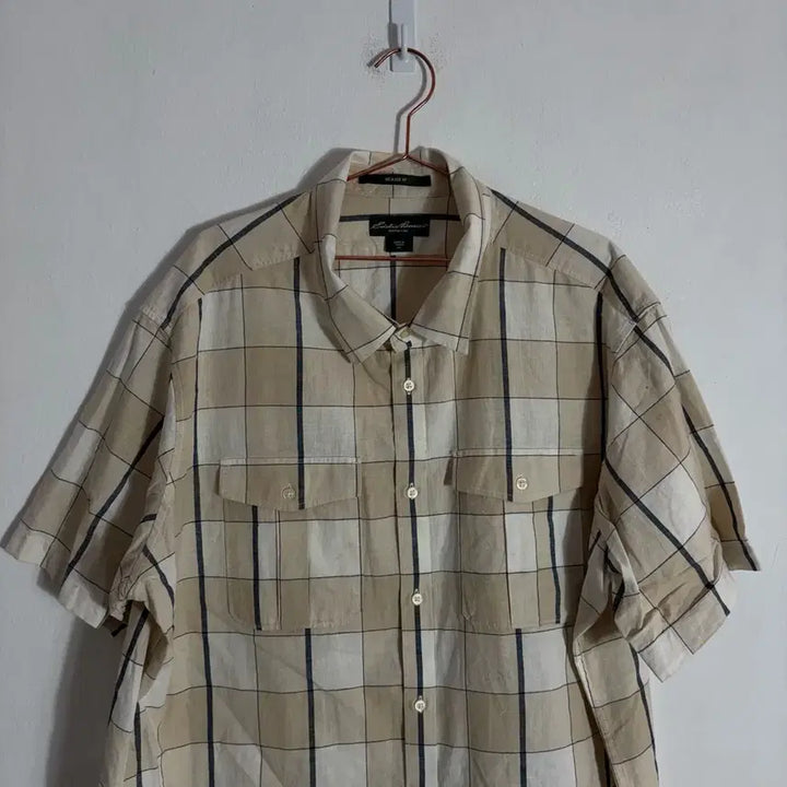 [SOLD OUT] Eddie Bauer 베이지 반팔 체크 셔츠(2XL)