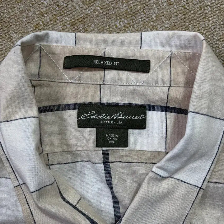 [SOLD OUT] Eddie Bauer 베이지 반팔 체크 셔츠(2XL)