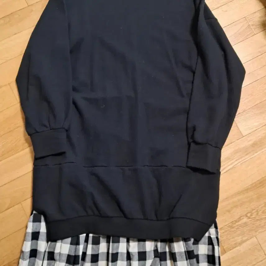 [BUNJANG] Black Layered Check Long Dress / 블랙 맨투맨 체크 롱 원피스