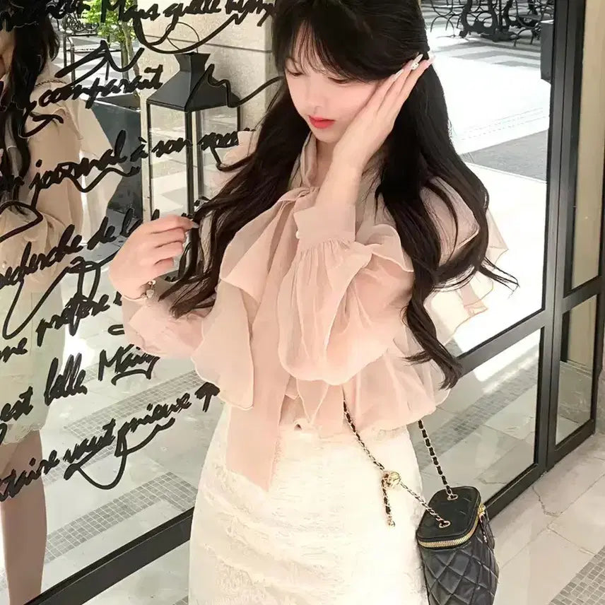 [BUNJANG] Pink Blouse &amp; Beige Skirt Bundle Set / 핑크 블라우스, 베이지 스커트 일괄 3.8(택포)S