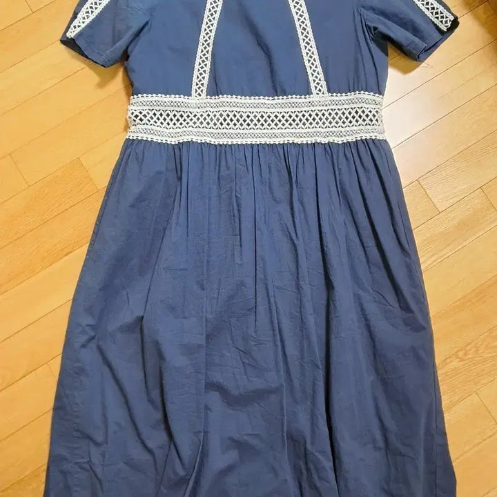 [BUNJANG] Blue Lace Long Sleeve Dress / 블루 레이스 반팔 롱 원피스