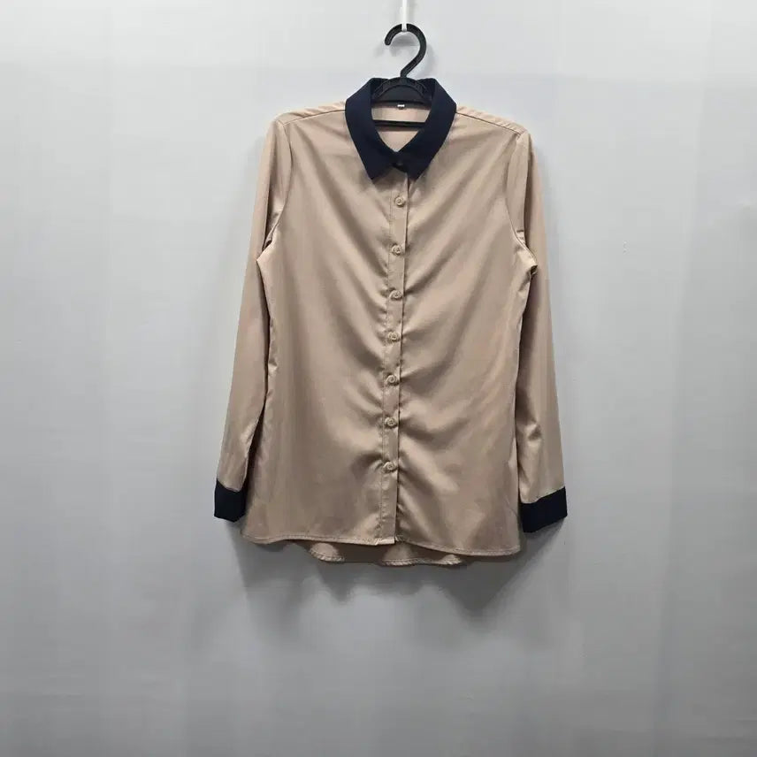 [BUNJANG] 0451 Beige Color Block Long Sleeve Shirt / 0451 배색 카라 긴팔 셔츠 베이지 85