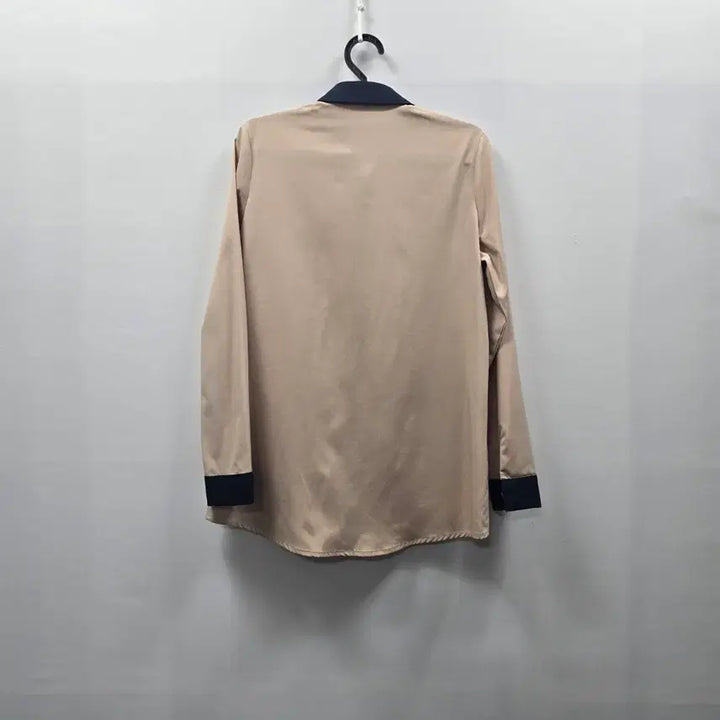 [BUNJANG] 0451 Beige Color Block Long Sleeve Shirt / 0451 배색 카라 긴팔 셔츠 베이지 85