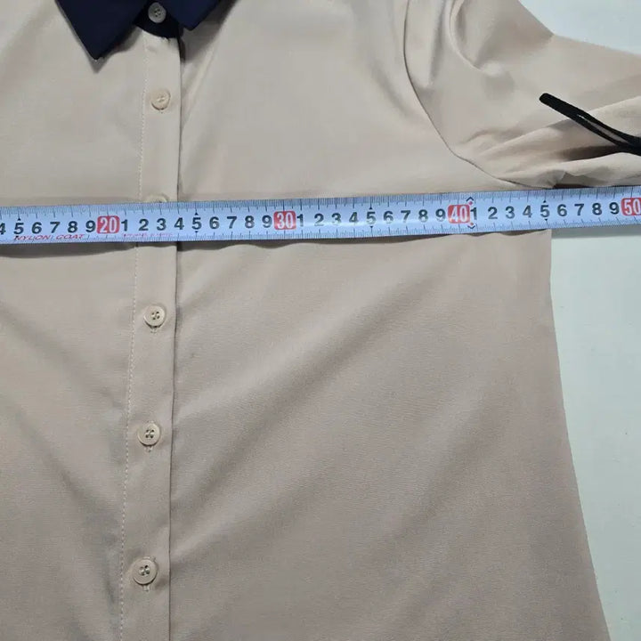 [BUNJANG] 0451 Beige Color Block Long Sleeve Shirt / 0451 배색 카라 긴팔 셔츠 베이지 85