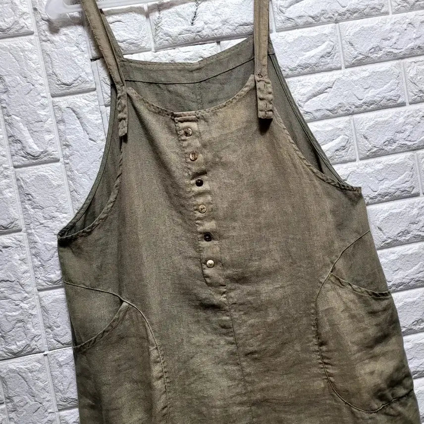 [SOLD OUT] 면 멜빵 염색 원피스