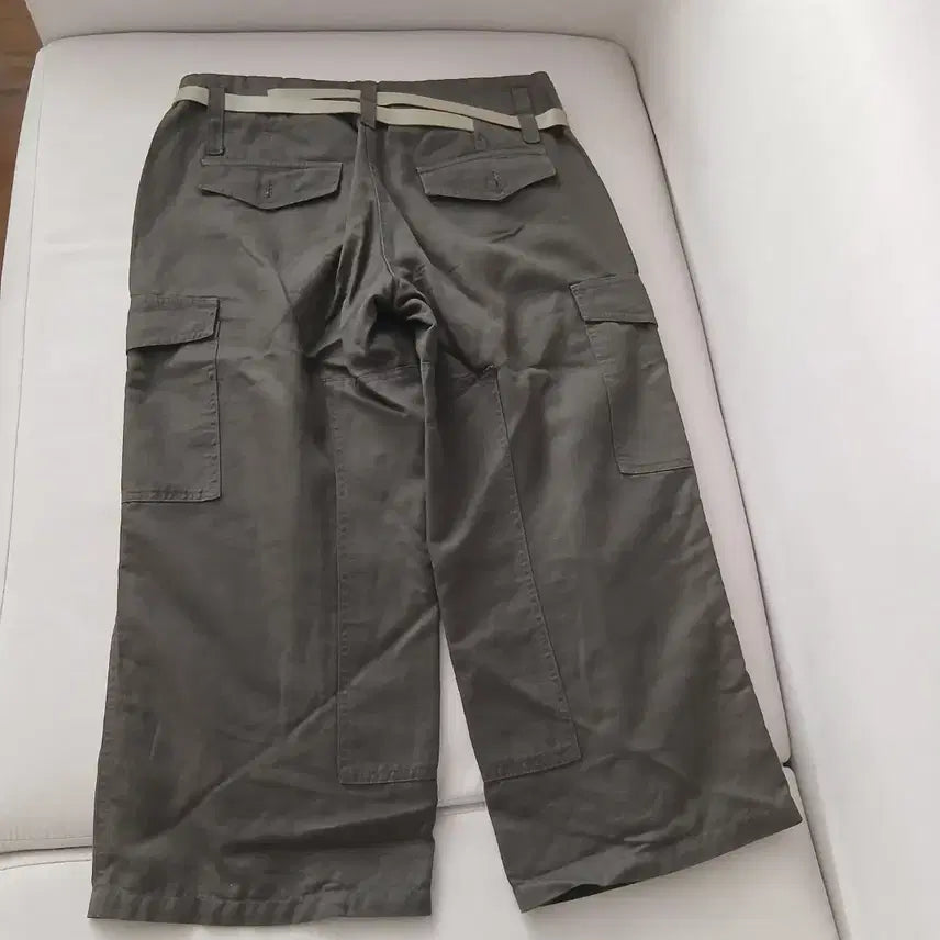 [BUNJANG] Wide Ankle Cargo Pants with Leather Belt (Khaki, Size 66) / [시스템] 카고바지 / 66