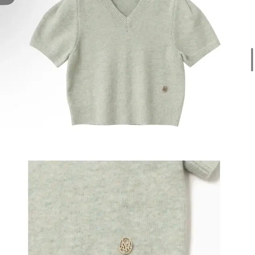 [BUNJANG] Cashmere Blend Half Sleeve V-Neck Knit Top - Green / 니쥬르 울 캐시미어 벨 하프 브이넥 니트탑 그린