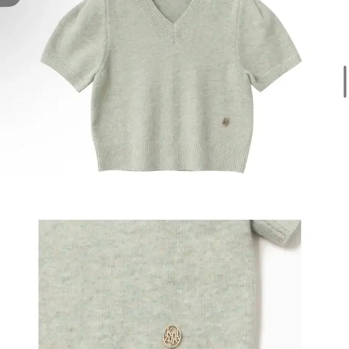 [BUNJANG] Cashmere Blend Half Sleeve V-Neck Knit Top - Green / 니쥬르 울 캐시미어 벨 하프 브이넥 니트탑 그린