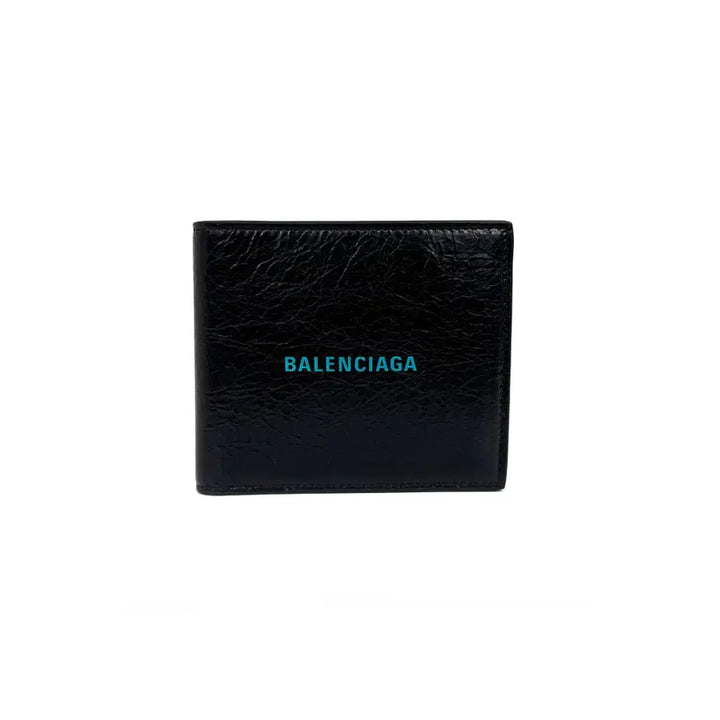 [BUNJANG] Balenciaga Cash Square Bifold Wallet Black Sky Blue Leather / 발렌시아가 캐시 스퀘어 블랙 스카이블루 반지갑 594549