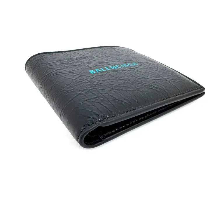 [BUNJANG] Balenciaga Cash Square Bifold Wallet Black Sky Blue Leather / 발렌시아가 캐시 스퀘어 블랙 스카이블루 반지갑 594549