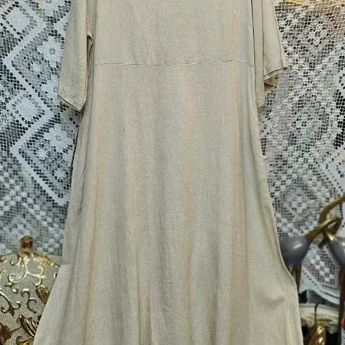 [BUNJANG] Beige Linen Long Dress (Free Size) / 베이지 린넨 마롱원피스 롱 Free사이즈