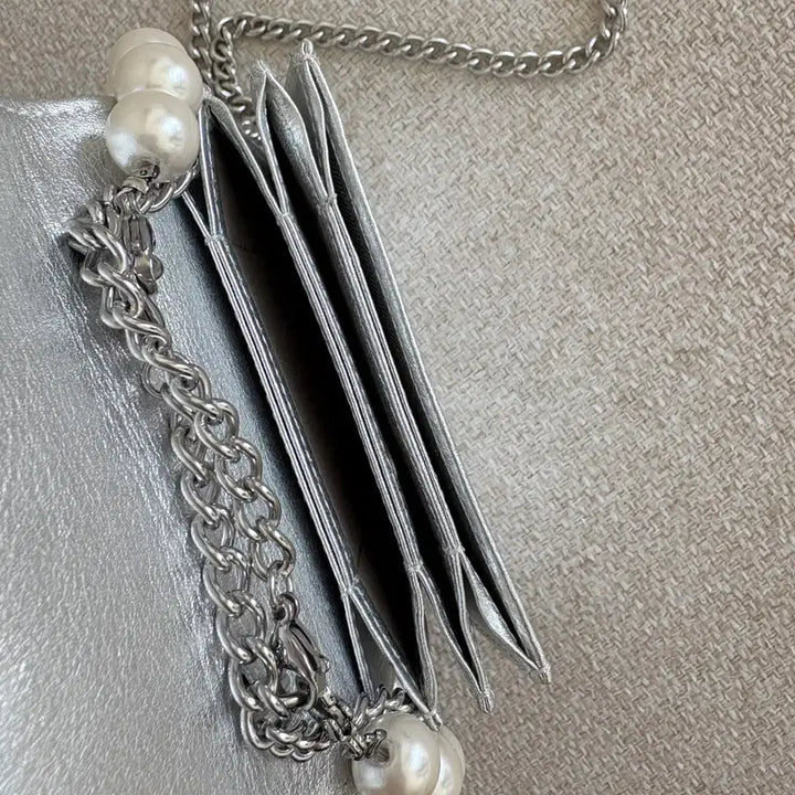 [BUNJANG] Saenggin Studio Flower Heart Accordion Chain Silver Mini Bag / 생긴스튜디오 플라워 하트 아코디언 체인 실버 지갑 미니백