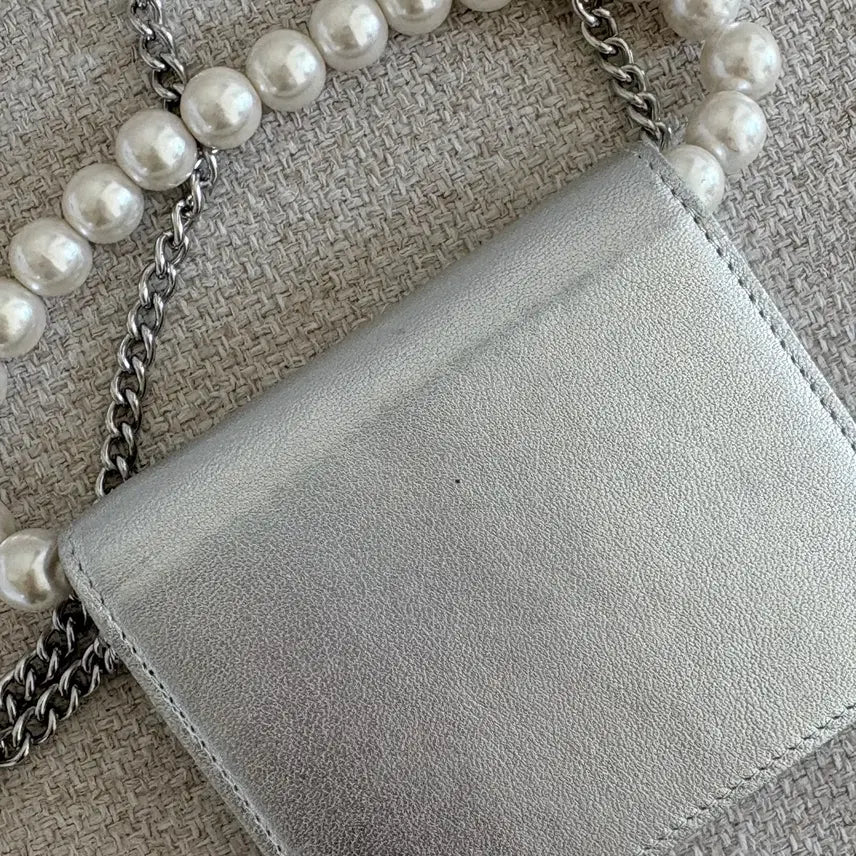 [BUNJANG] Saenggin Studio Flower Heart Accordion Chain Silver Mini Bag / 생긴스튜디오 플라워 하트 아코디언 체인 실버 지갑 미니백