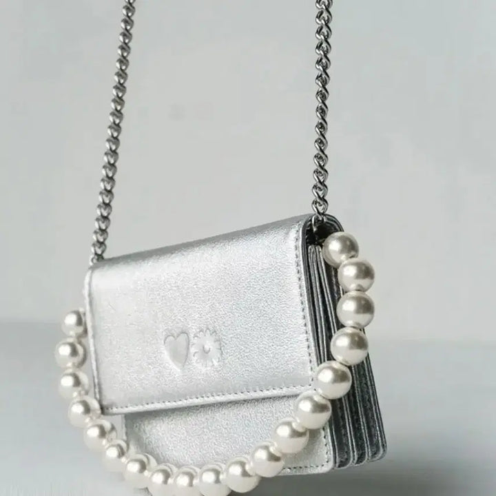 [BUNJANG] Saenggin Studio Flower Heart Accordion Chain Silver Mini Bag / 생긴스튜디오 플라워 하트 아코디언 체인 실버 지갑 미니백