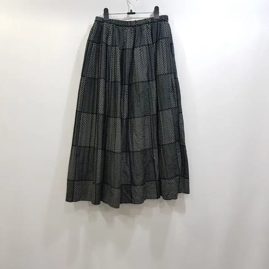 [SOLD OUT] 빈티지 밴딩 도트 패턴 플리츠 주름 롱 스커트 여F Q166