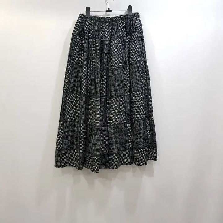 [SOLD OUT] 빈티지 밴딩 도트 패턴 플리츠 주름 롱 스커트 여F Q166