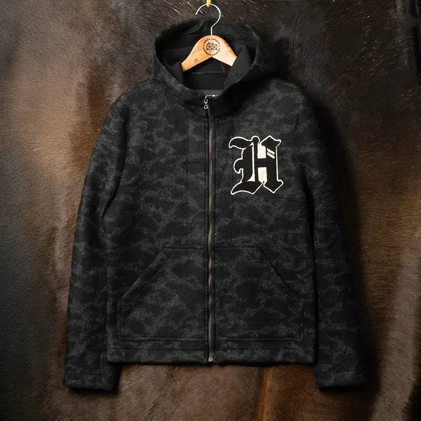 [BUNJANG] Hydrogen Black Gray Camo Hooded Zip-up / [100] Hydrogen 하이드로겐 블랙+그레이 카모 후드집업