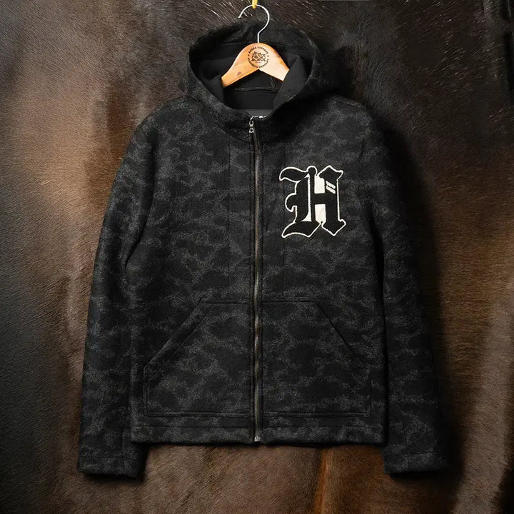 [BUNJANG] Hydrogen Black Gray Camo Hooded Zip-up / [100] Hydrogen 하이드로겐 블랙+그레이 카모 후드집업