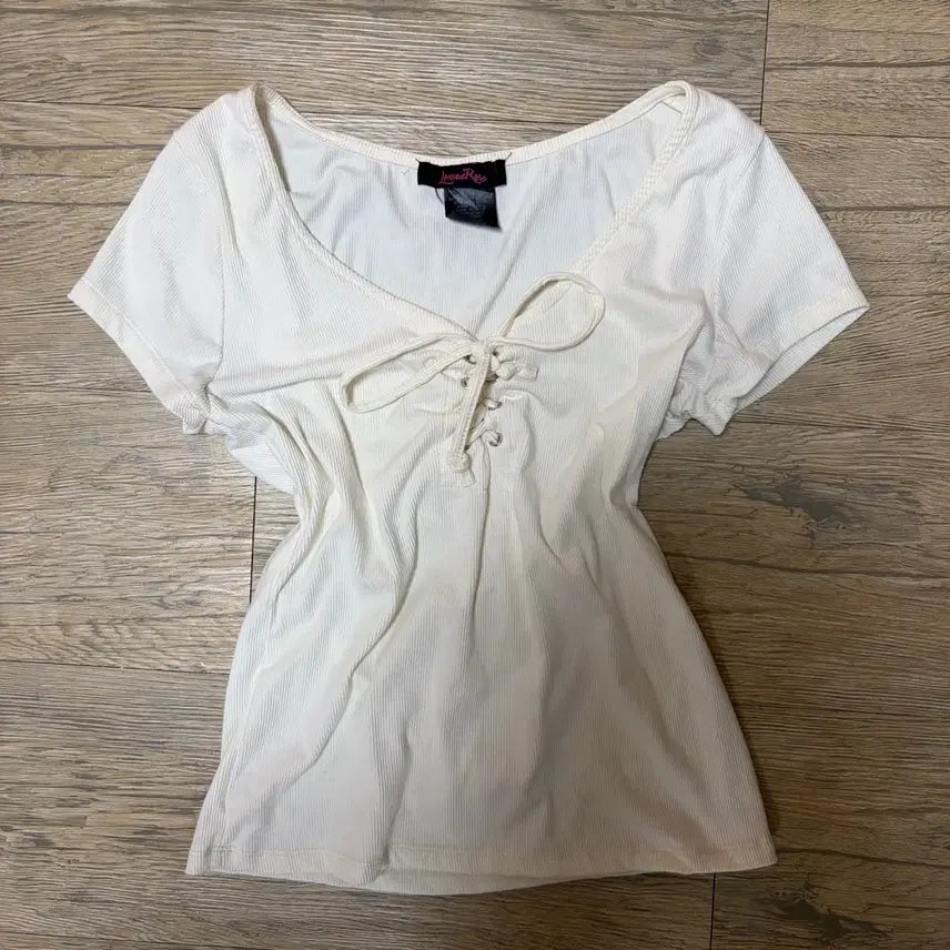 [SOLD OUT] 아이보리 코르셋 반팔 티셔츠 갸루 와투케