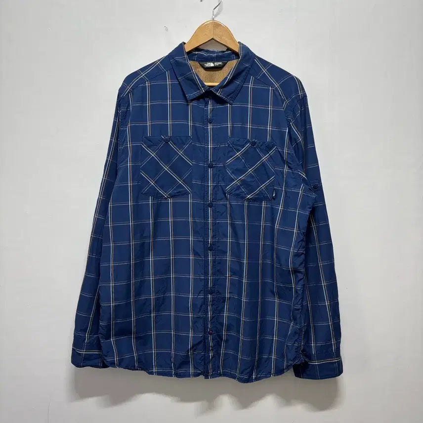 [BUNJANG] The North Face Blue Checkered Shirt / 노스페이스 블루 체크 셔츠