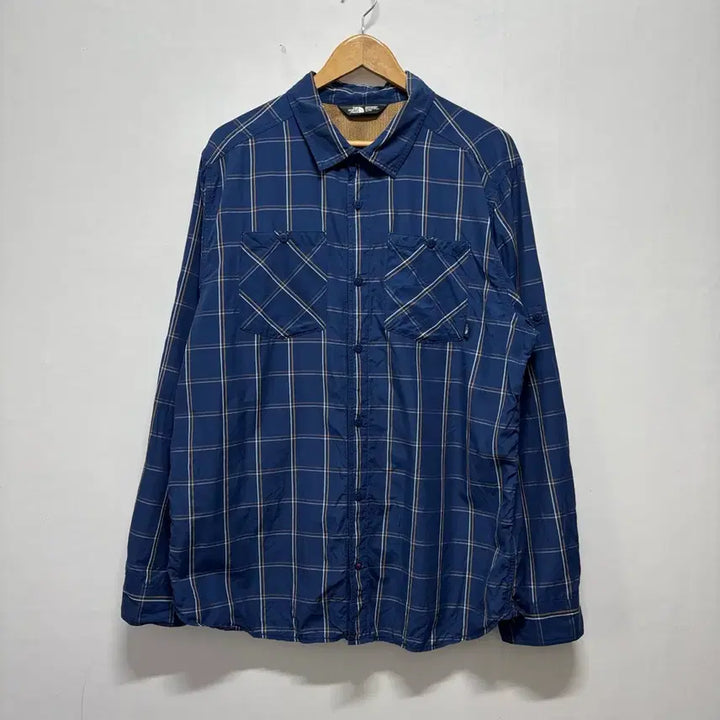 [BUNJANG] The North Face Blue Checkered Shirt / 노스페이스 블루 체크 셔츠