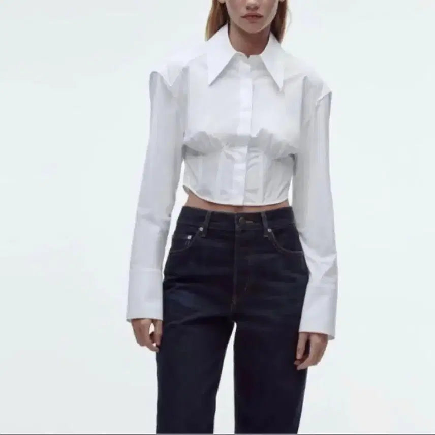 [BUNJANG] Zara Poplin Bustier Crop Shirt / 자라 크롭 셔츠 zara자라포플린 뷔스티에