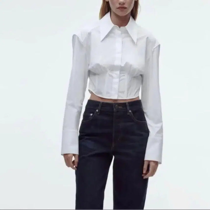 [BUNJANG] Zara Poplin Bustier Crop Shirt / 자라 크롭 셔츠 zara자라포플린 뷔스티에