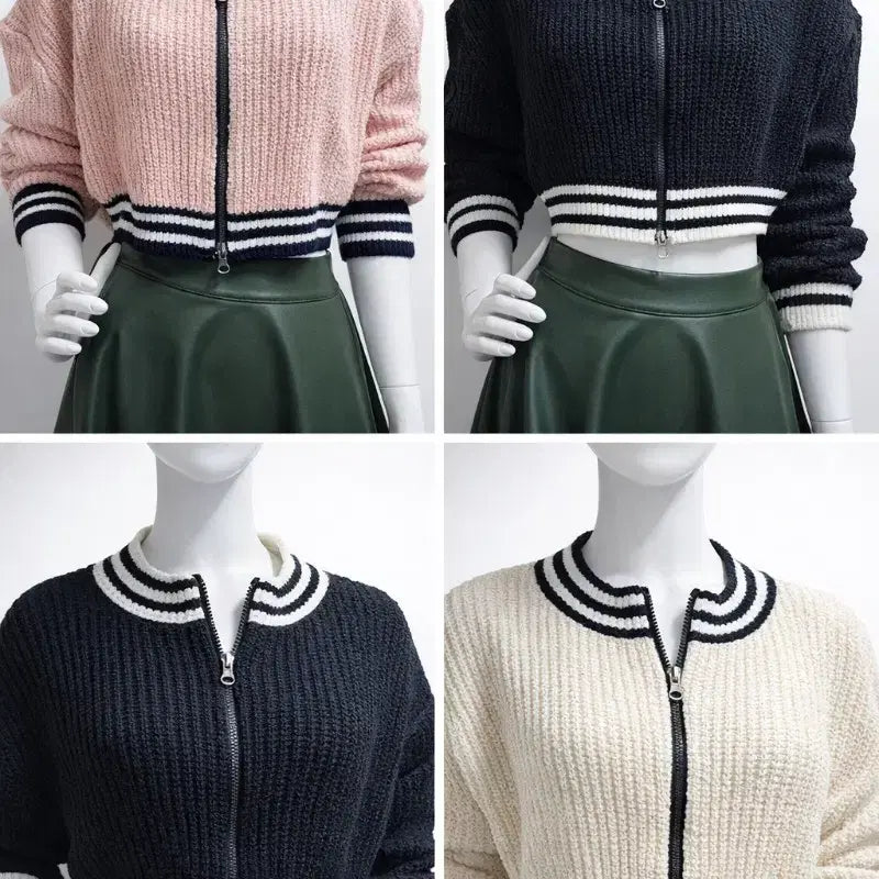 [BUNJANG] Cropped Zip-Up Knit Cardigan / 크롭니트 집업 가디건